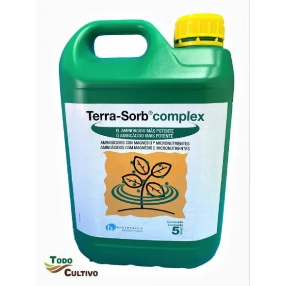 Terra-Sorb Complex, amino-rich foliar fertilizer, 5 litre container, carences concealer that provides high concentration of free amino acids, incorporates numerous secondary elements and trace elements