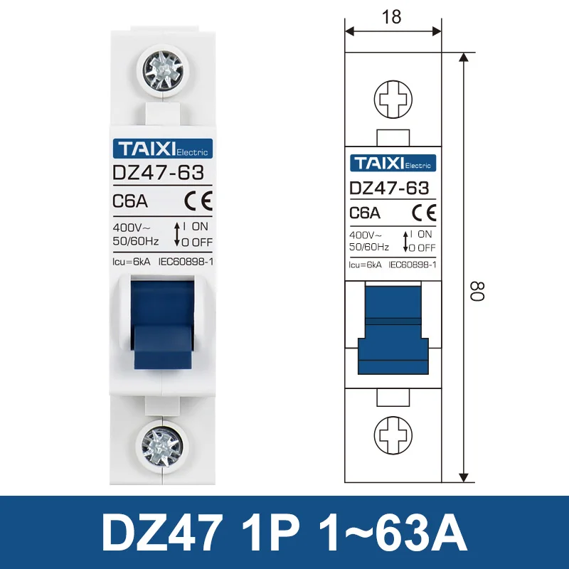 TAIXI MCB DZ47 220V 380V Mini Miniature Circuit Breaker 1P 2P 3P 4P 6A 16A 32A 40A 50A 63A 80A 100A 125A Air Switch CE