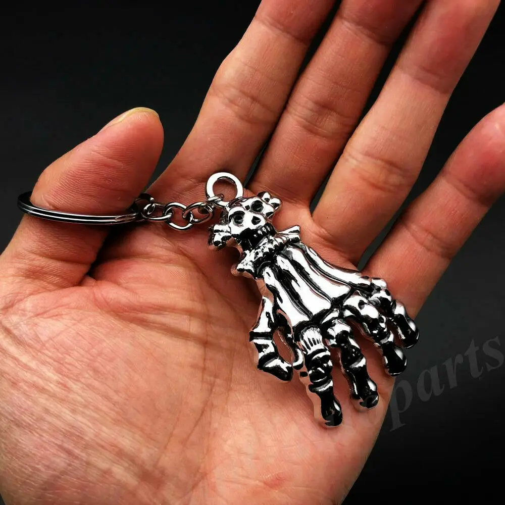 3D Metal Chrome Skull Evil Head Hand  Keyring Keychain Key Chain Ring New