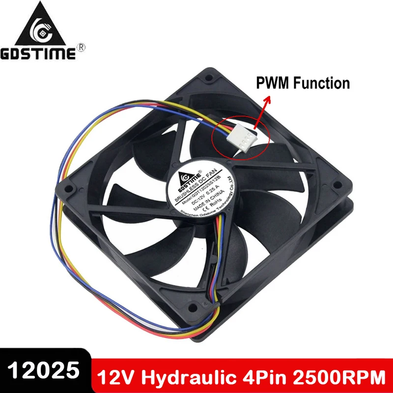 10PCS lot Gdstime Hydraulic 120mm x 25mm 12cm Computer CPU Cooling Fan 4 Pin PWM High Airflow