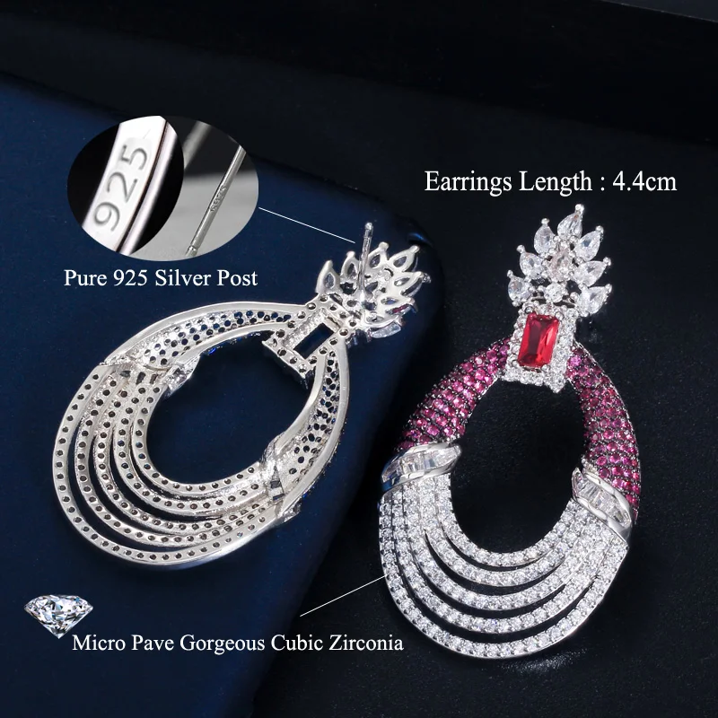 CWWZircons Hundreds Zirconia Paved Designer Multi Layer Green Blue CZ Long Round Drop Luxury Wedding Earrings for Women CZ602