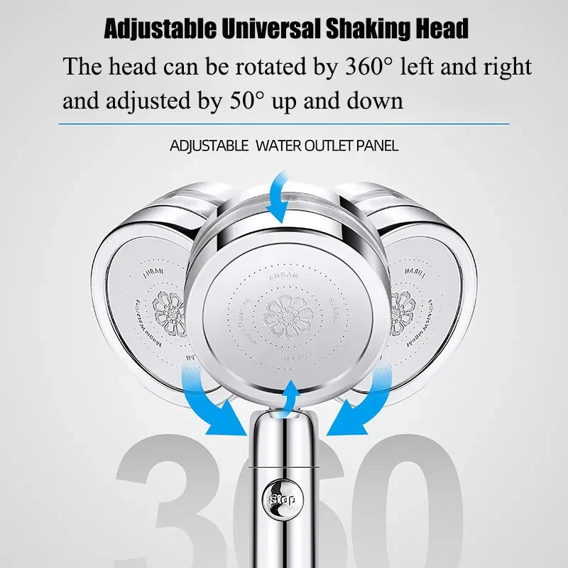 Adjustable 360 Degrees Rotating  Hand Shower Head  Double-Sided Turbocharged Shower Head Shaking Head With Switch On/Off Button