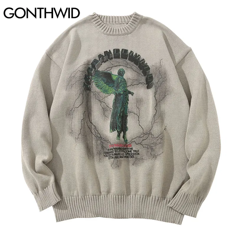 GONTHWID-Pull Hip Hop avec Statue d\'Ange Imprimée en 3D, Streetwear Décontracté à la Mode