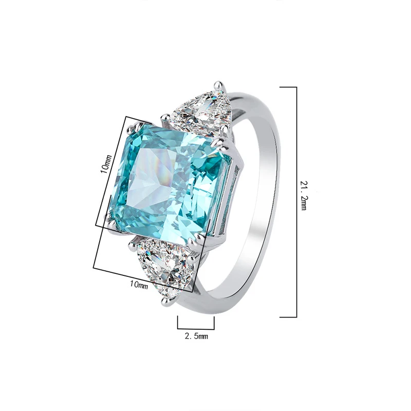 OEVAS 100% 925 Sterling Silver 10*10mm Mint Green High Carbon Diamond Rings For Women Sparkling Wedding Party Fine Jewelry Gift