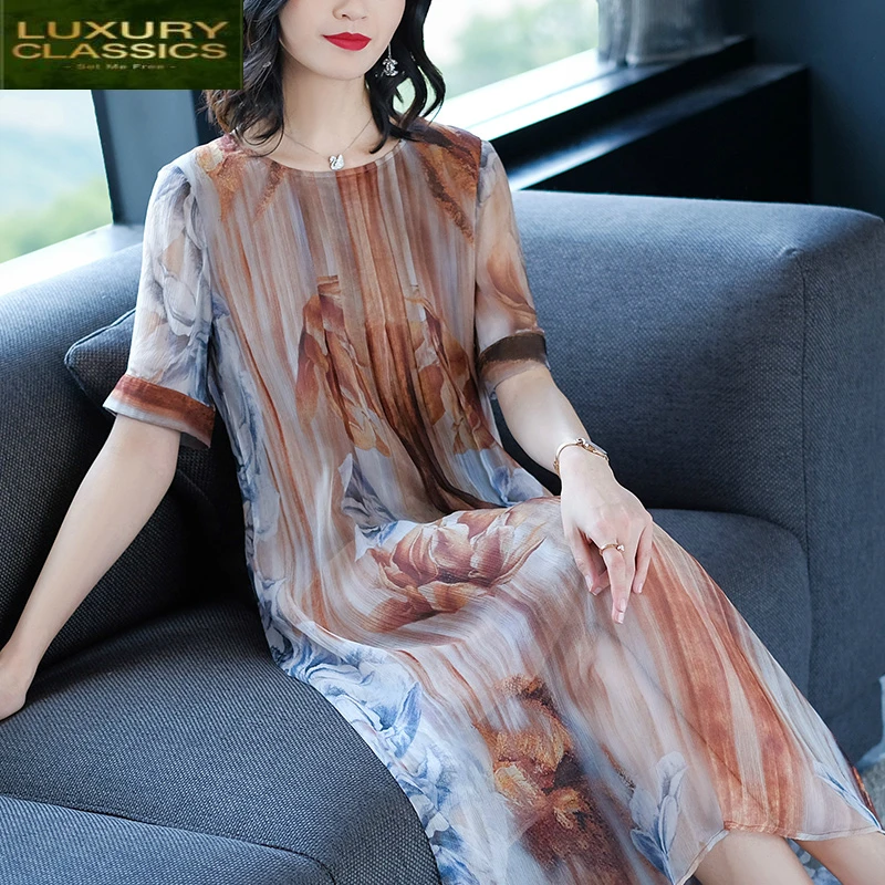 

Women Summer Party Dress Vintage Silk Dress Long Loose Beach Dresses Maxi Elegant Ladies Clothes Vestidos Mujer LWL1499