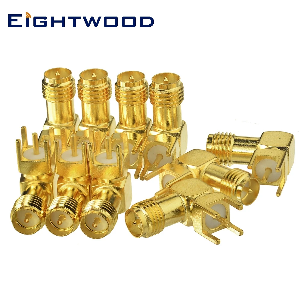 

Eightwood 10PCS RP-SMA Jack Male Right Angle PCB Mount RF Coaxial Connector Adapter Thru Hole with Solder Post Termination