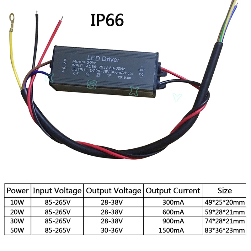 LED Driver 10W 20W 30W 50W 220mA/600MA/900MA/1500MA Power Supply Floodlight LED Driver Light Transformer IP66 Waterproof Adapter