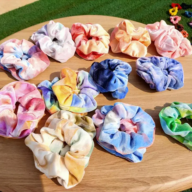 12Pcs Fashion Hair Rope Tie Dye Hair Tie Creative Velvet Hair Scrunchie Hair Rope Band Hair Accessories For Women Girls