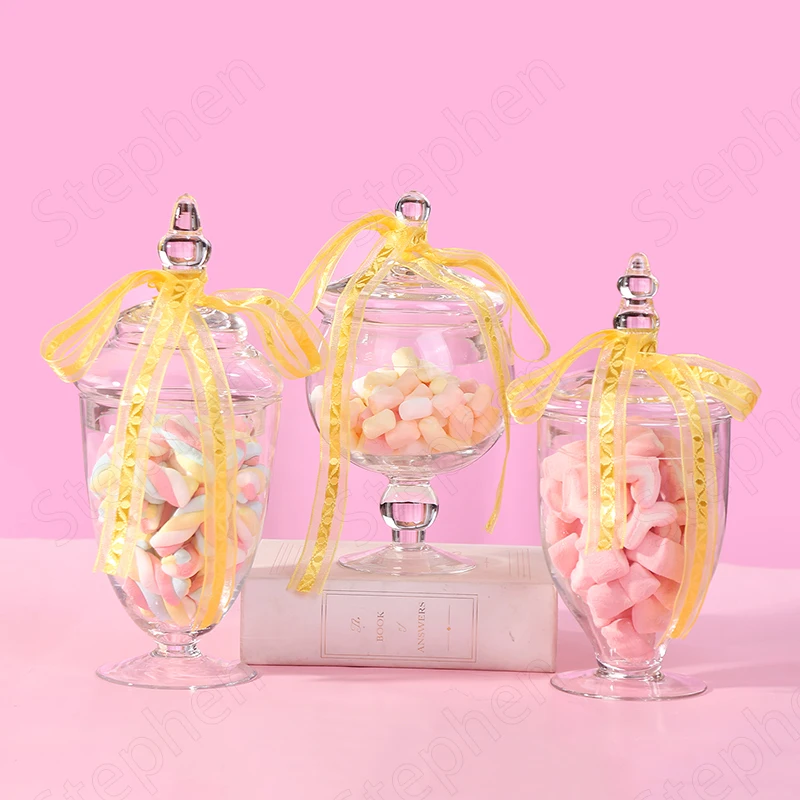 

European Crystal Glass Candy Jar Creativity Tall Feet Transparent Cake Dessert Stand Wedding Decoration Candy Snack Storage Jars