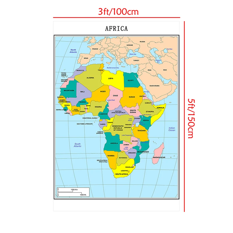 O mapa da áfrica da distribuição política 100*150cm cartazes e impressões 2013 versão pintura em tela casa decoração material escolar