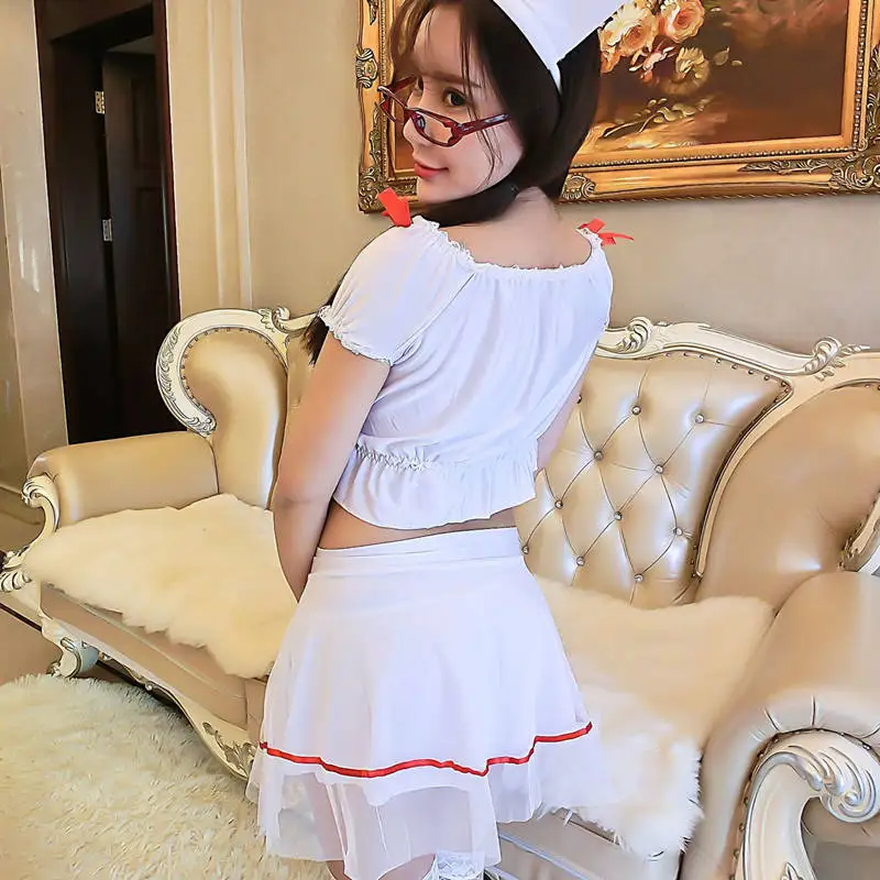 2020 New Sexy Underwear Short-Sleeved Shoulder Strapless Elastic Waist Uniform Nurse  Skirt Stewardess   Maid Temptation Suit