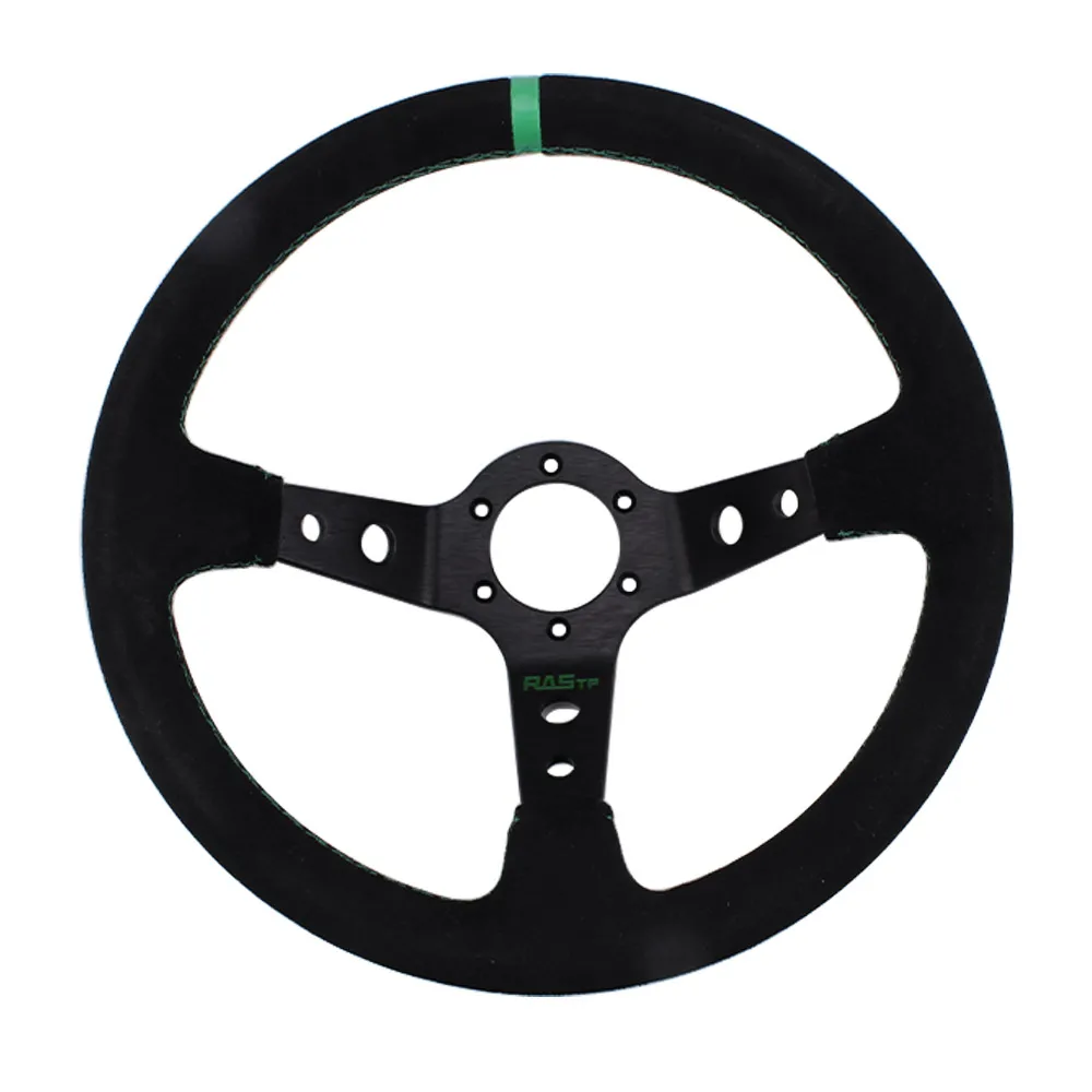 RASTP-Universal 14 inch 350mm Modified Suede Leather Steering Wheel Automobile Deep Corn Drifting Race Steering Wheel RS-STW025