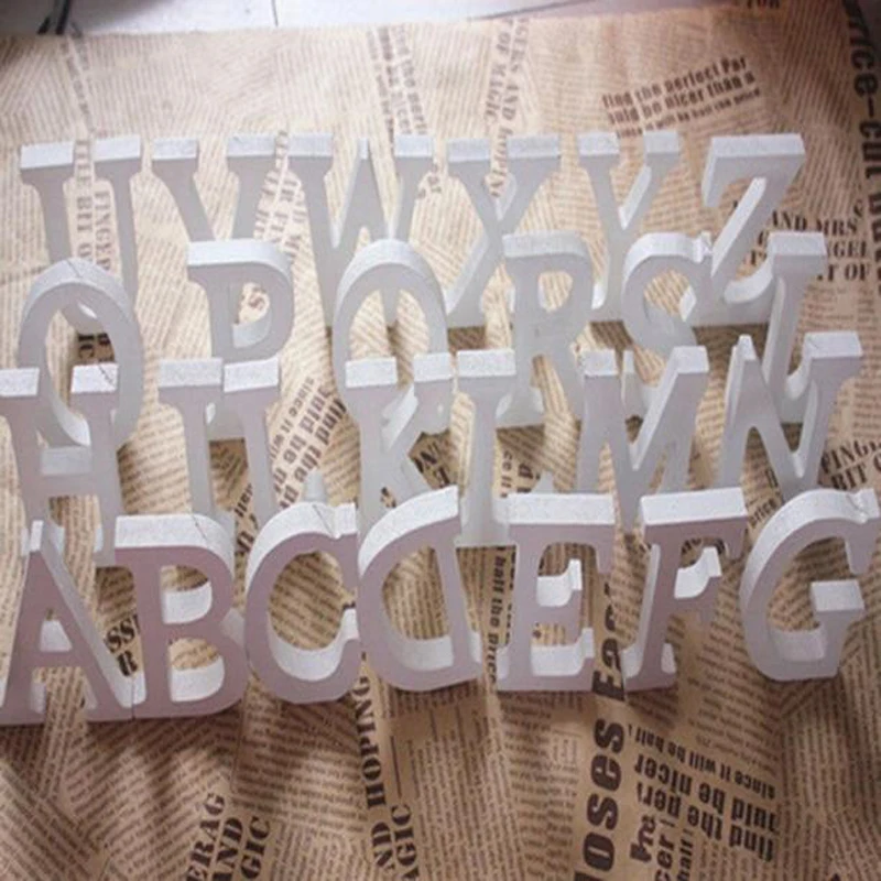 Letras del alfabeto de madera blanca para boda, fiesta de cumpleaños, decoración del hogar, bricolaje, pared, puerta, diseño de nombre