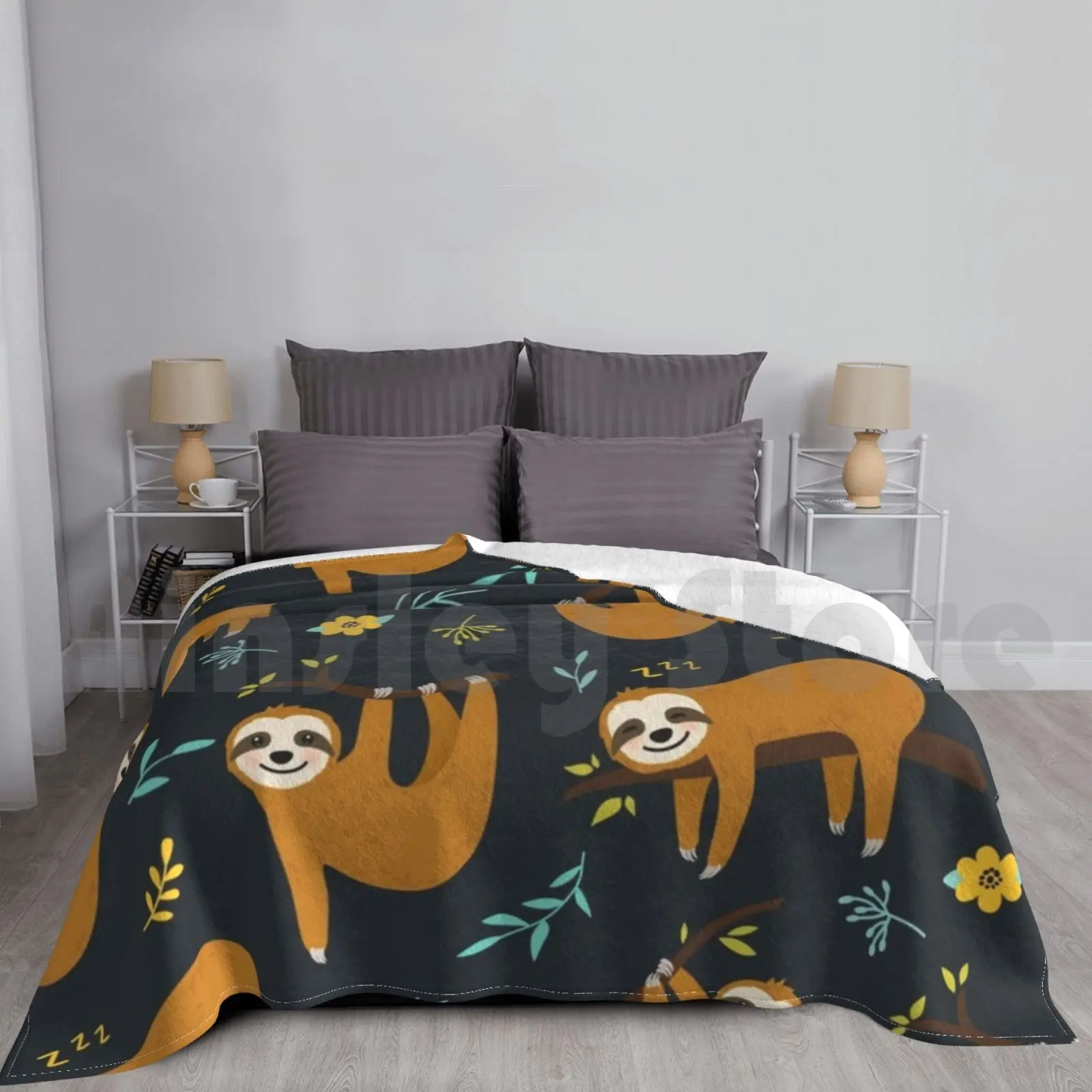 Cute Sloth Seamless Pattern | Funny Animal Gift Blanket Fashion Custom Quarantine Social Distancing