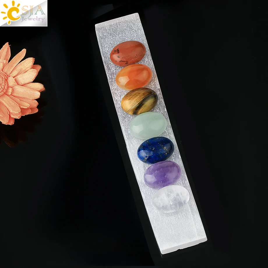 

CSJA Selenite Stick 7 Чакр кварц бусины натуральный орнамент для исцеления энергии зарядки Рейки Кристалл медитация G791