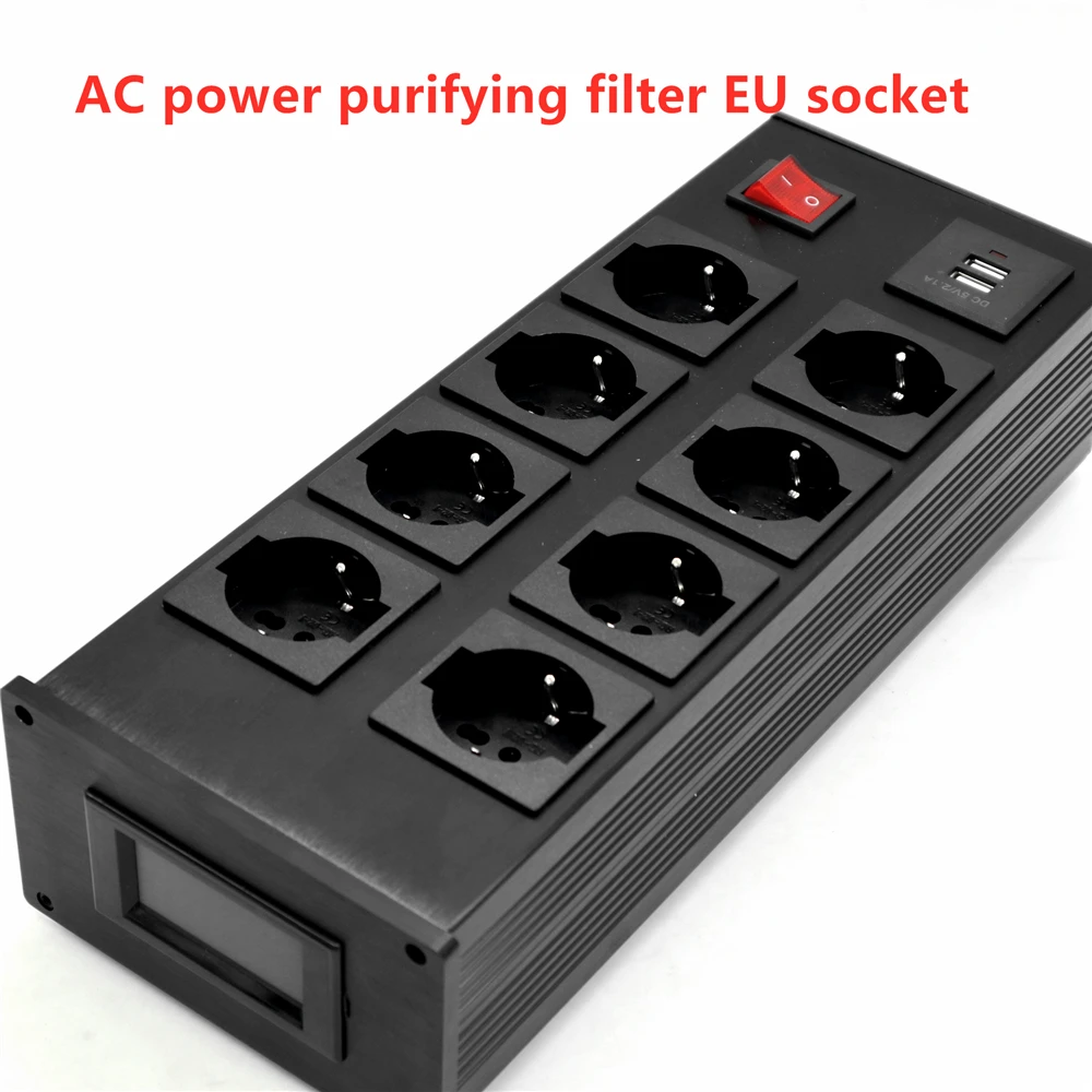 New EU-08C High-End Audio Noise Filter AC power Purifier filter EU France socket With USB 5V Recharge LED voltage display