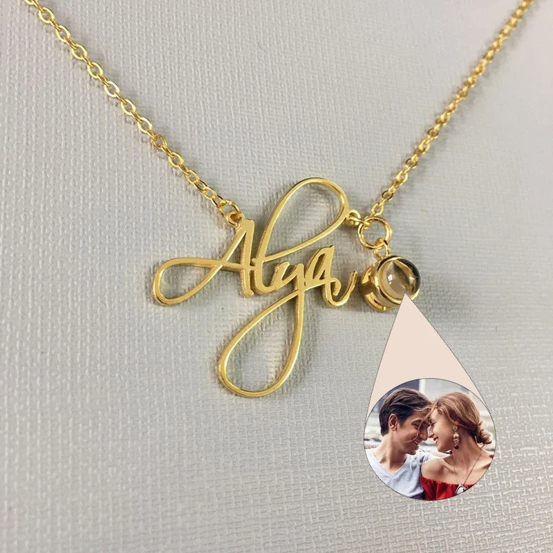 

Personalized Projection Photo Necklace,Custom Name Necklace Pet Chain Memorial Anniversary gift Valentine's Gift For Women Gift