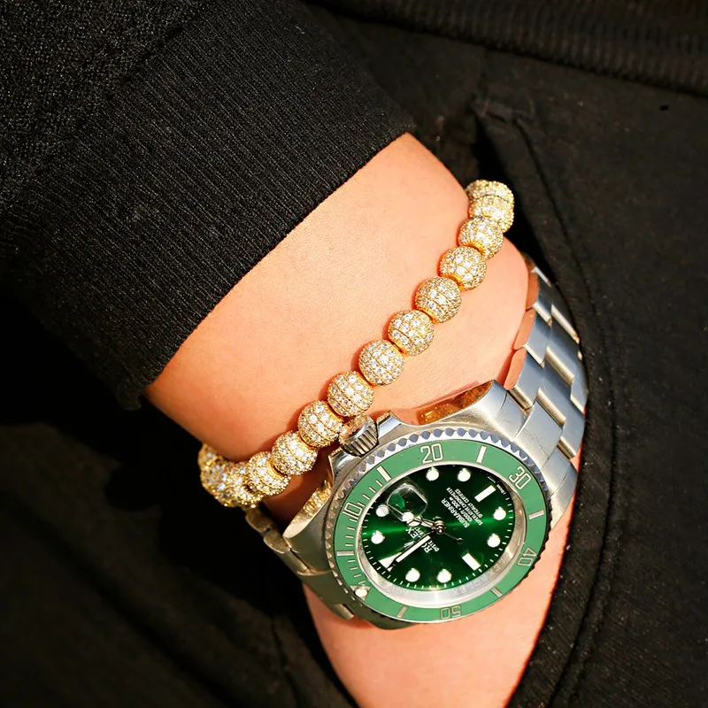 Luxury Gold Color Ball CZ Zircon Pave Weaving Bracelet Homme Men Fashion Beaded Bracelet Dropshipping