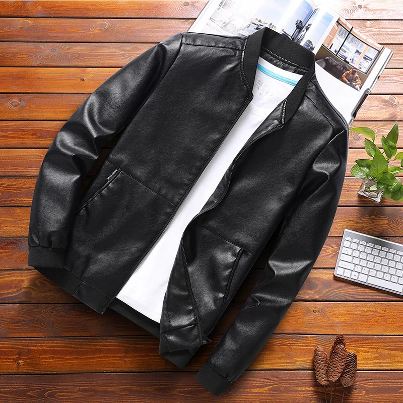 Men's Leather Jackets Stand Collar PU Coat Fashion Simplicity Hansome All-Match Loose Soft Casual Slim Fit Brand Youth Clotthing