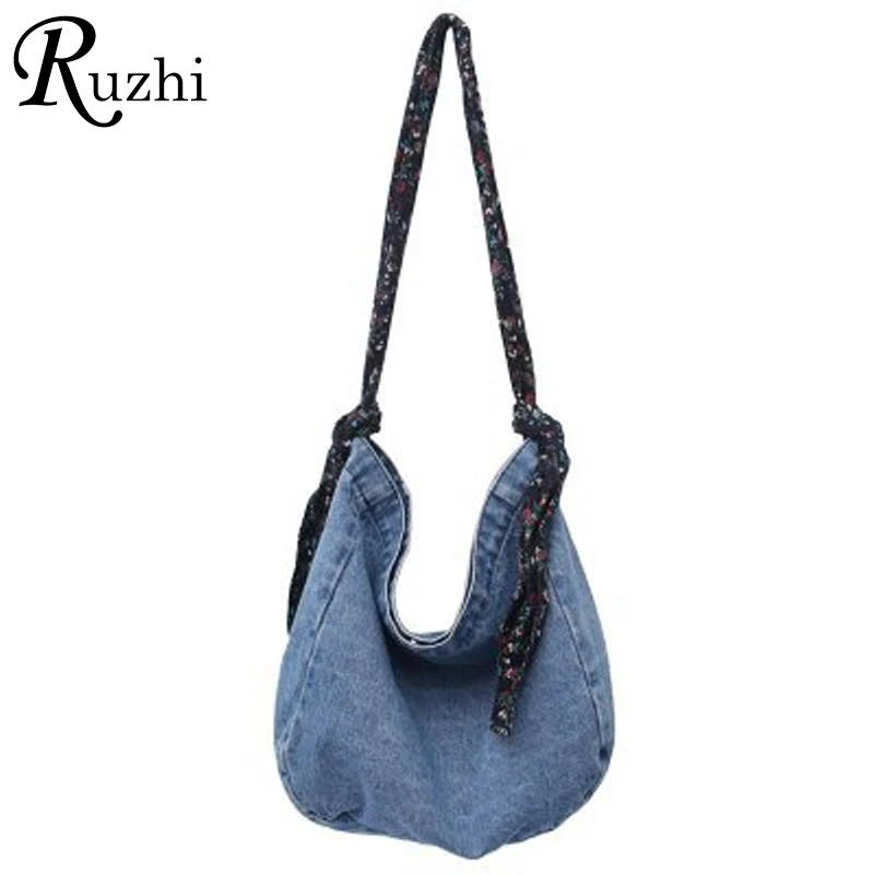 Jeans Bag Broken Flower Strap Casual Handbag For Women Girl Designer Denim Tote Bag Simple Shoulder Bags Soild Crossbody Bag