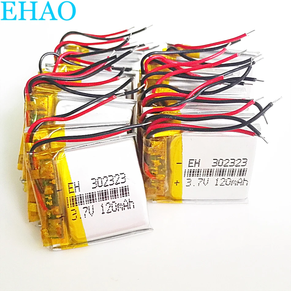 10 PCS 3.7V 120mAh Lithium Polymer LiPo Rechargeable Battery 302323 For Mp3 GPS Bluetooth Headphone Recorder Smart Watch Bracele