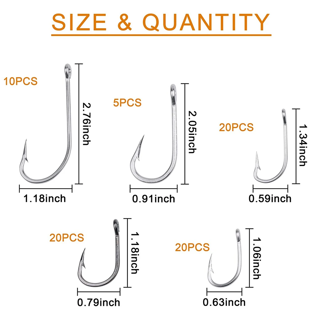 75Pcs/Box Stainless Steel Fishing Hooks Kit Tuna Circle Hook Live Bait Big Game Fishing Hooks For Saltwater Freshwater