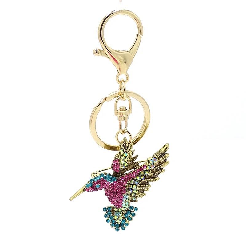 XDPQQ fashion animal keychain color rhinestone cute hummingbird key ring clothes decoration jewelry couple gift