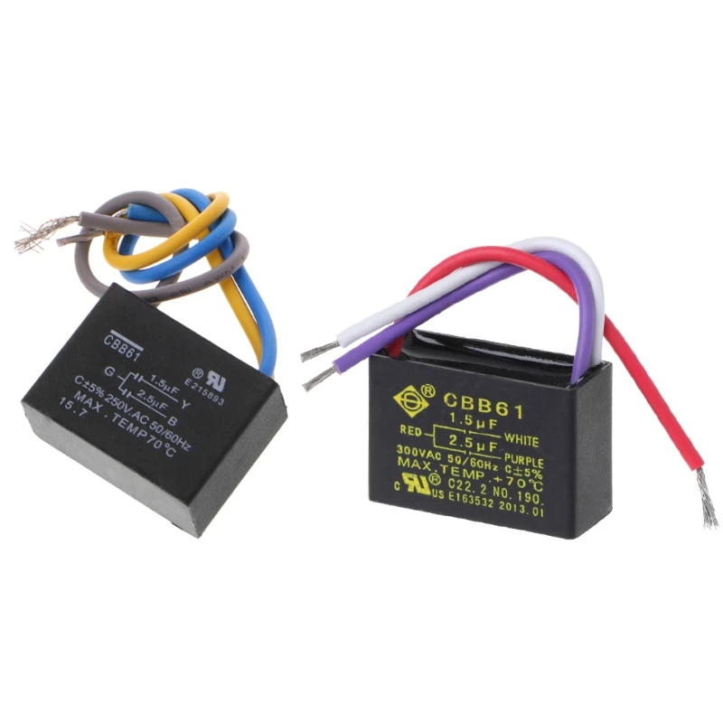 Black CBB61 1.5uF+2.5uF 3 Wires AC 250V 50/60Hz Capacitor For Ceiling Fan