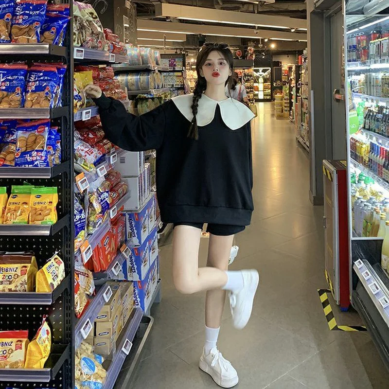 Sweatshirts Women All-match Autumn New Fashion Leisure Vintage Loose Simple Panelled Lovely College Elegant French Style Cozy