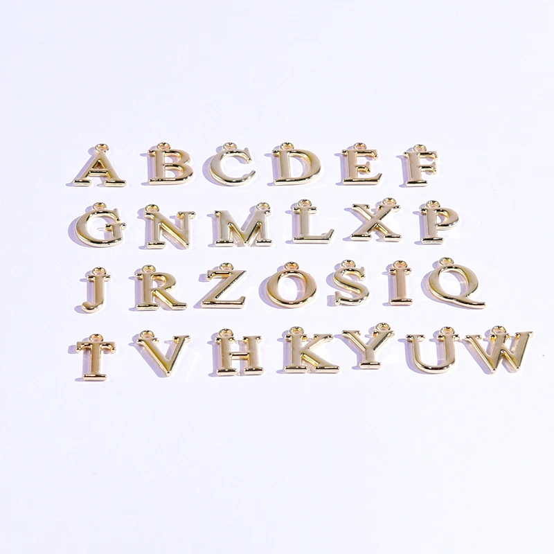 26 Letters Color Retention Pendants Alphabets Charms Fashion Necklace Earring DIY Jewelry Making Accessory Golden Metal