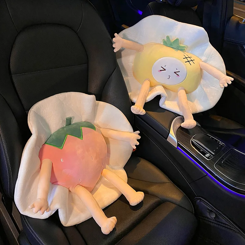 Cartoon Strawberry Poached Egg Fruit Multifunction Lumbar Support Pillow Sofa Office Car Waist Pillow