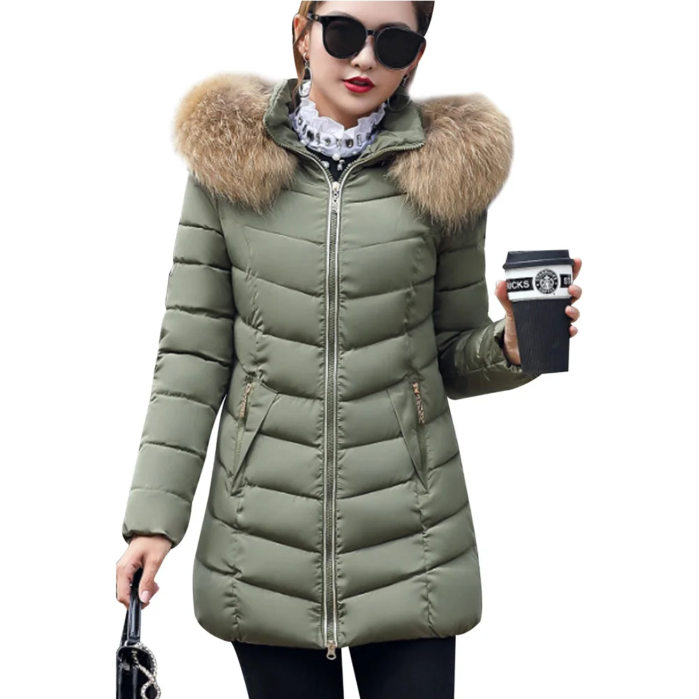 YMING Elegant Winter Down Jacket Long Warm Coat with Fur Collar Inflatable Cotton Parka Hooded Female Outwear Fashion Clothes