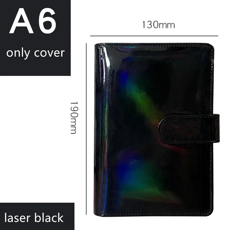 2024 A6/A5 Laser Color PU Leather DIY Binder Notebook Cover Diary Agenda Planner Paper Cover School Stationery