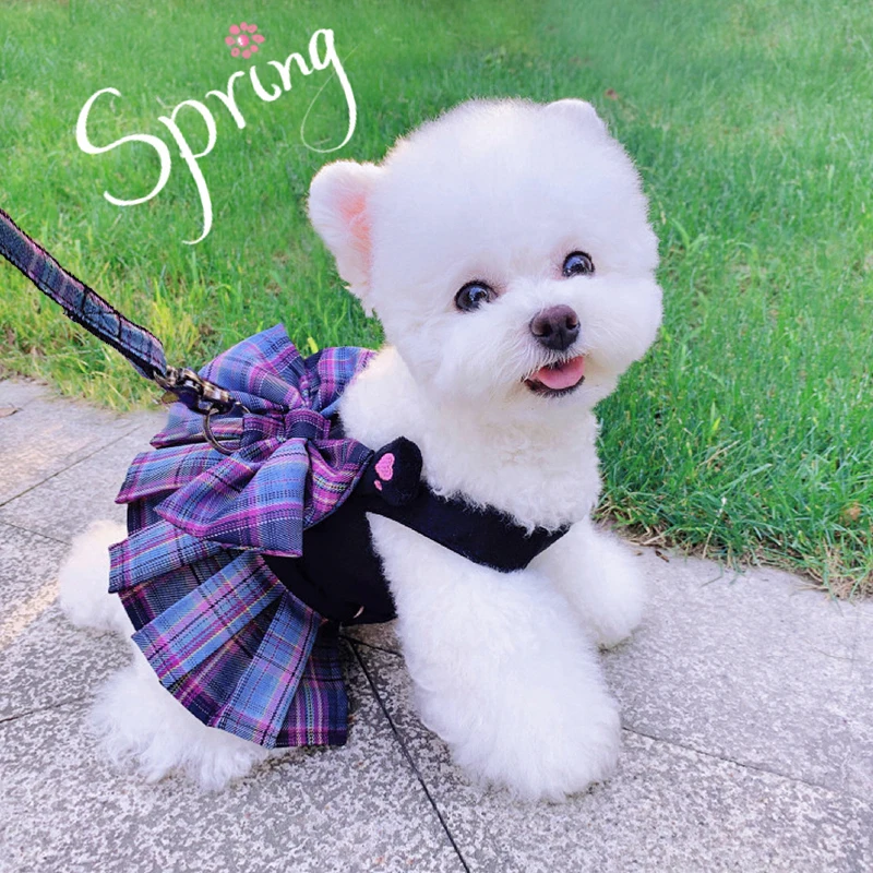 Purple Bow Dresses Dogs Collars And Harnesses With Leash XXS XL Pet Walking Outside Pet Harness Vest Lead For Chihuahua Pugs