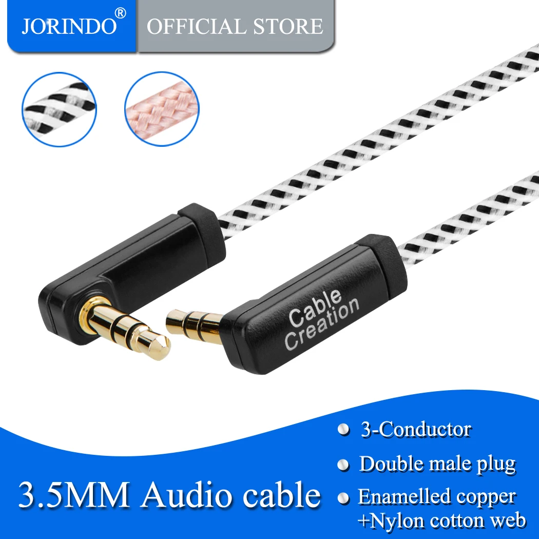 JORINDO Angle Aux Cable,Double 90 Degree Angle 3.5MM Male to Male Jack Audio Stereo Cable Compatible iPhone, Tablets, Headphone