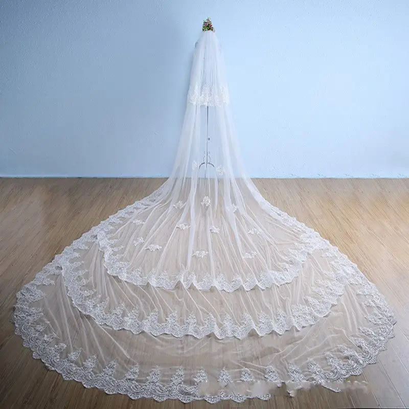 New Arrival Ivory Wedding Veil Long Lace Appliques Birdcage veil Wedding accessories Sexy Bridal Veils velos de novia