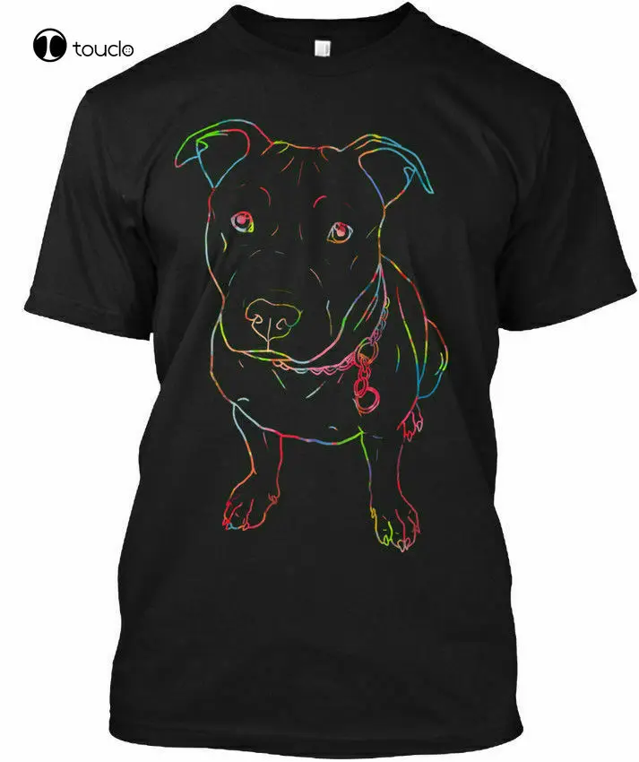 Neon Glowing Pit Bull Gift Tee T-Shirt Cotton Crew Neck Short Sleeve