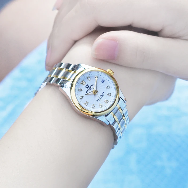 CARNIVAL Brand Dress Watch Ladies Luxury Sapphire Automatic Movement Mechanical Wristwatches Waterproof for Women Reloj Mujer