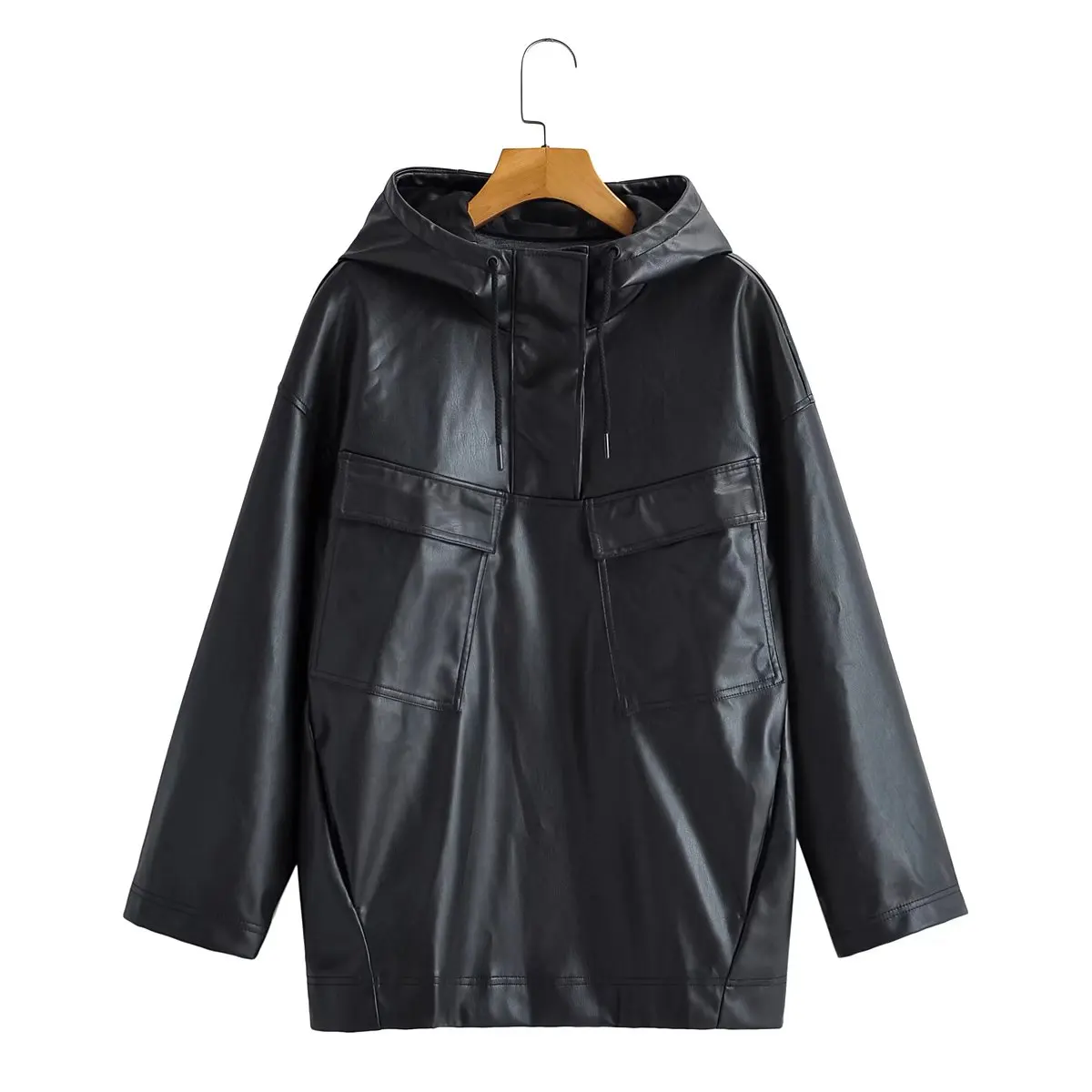 2022 Winter Jassen Vrouwen Dikke Faux Leren Jas Vrouwen Jas Vrouwelijke Losse Leren Jas Aviator Jacket Casaco Feminino Zwart