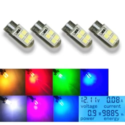 車の電球,led t10 w5w,8 smd,シリカゲル,高輝度,ドアナンバープレート,ウェッジドーム,読み取り信号ランプ,12v,白,黄色,4個