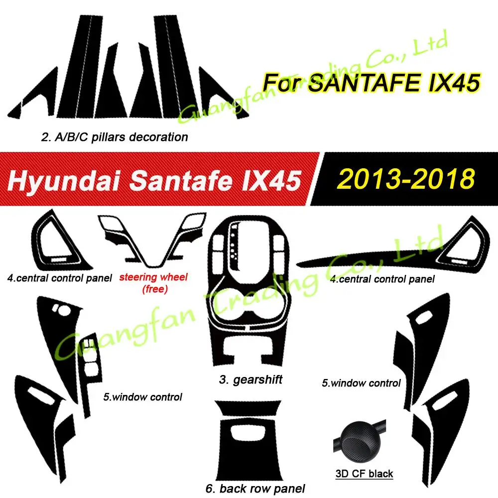 For Hyundai Santafe IX45 2013-2018 Car-Styling 3D/5D Carbon Fiber Car Interior Center Console Color Molding Sticker Decals