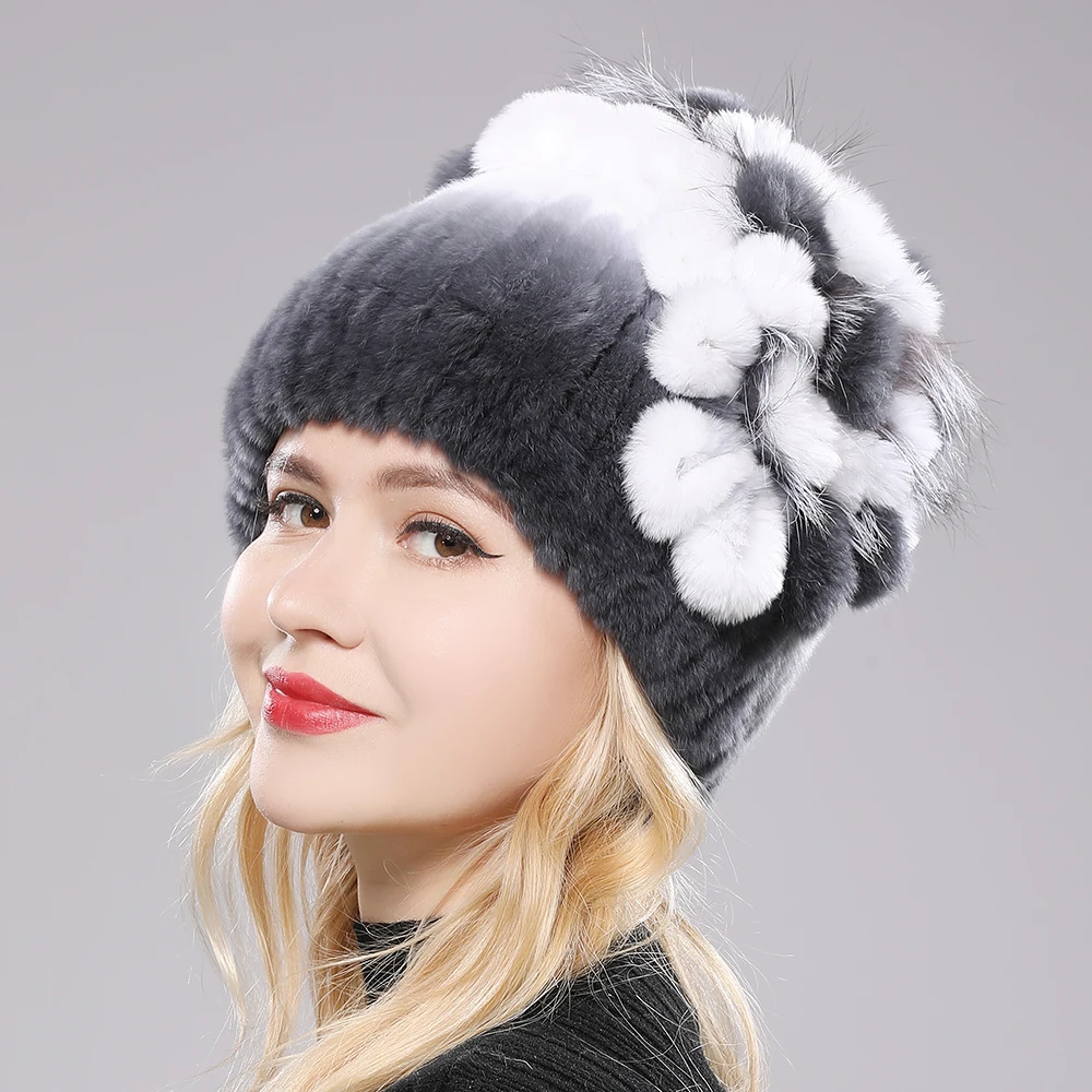 2024 Fur Winter Hat For Women 100% Real Rex Rabbit Fox Fur Hat Rex Rabbit Fur Caps Lady Winter Warm Headwear Women\'s Fur Hats