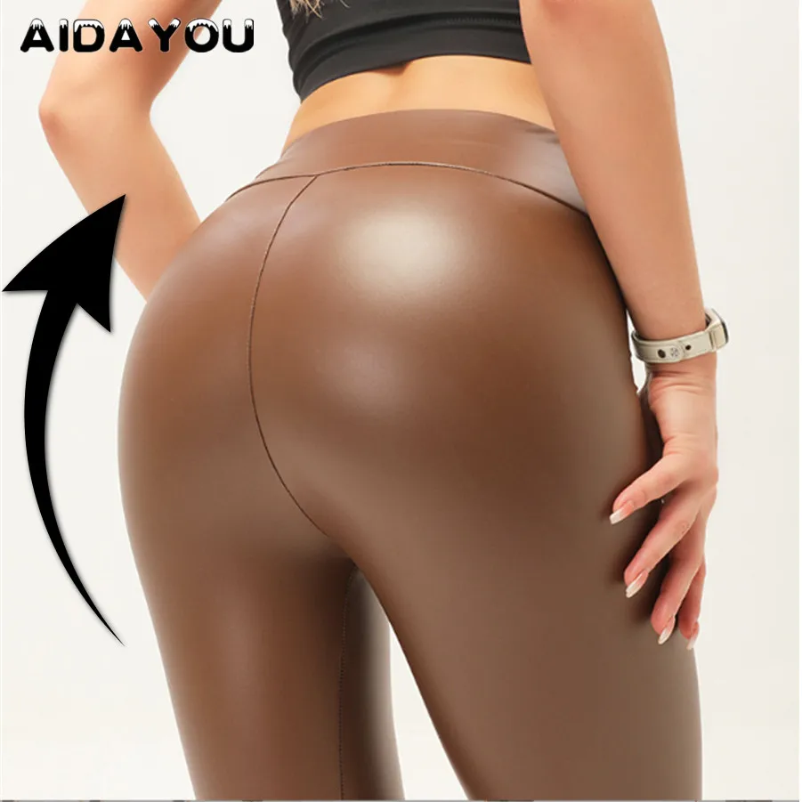 Womens Faux Leather Leggings High Waisted Stretchy Pants PU Leather Trousers Fashion Streetwear ouc2001