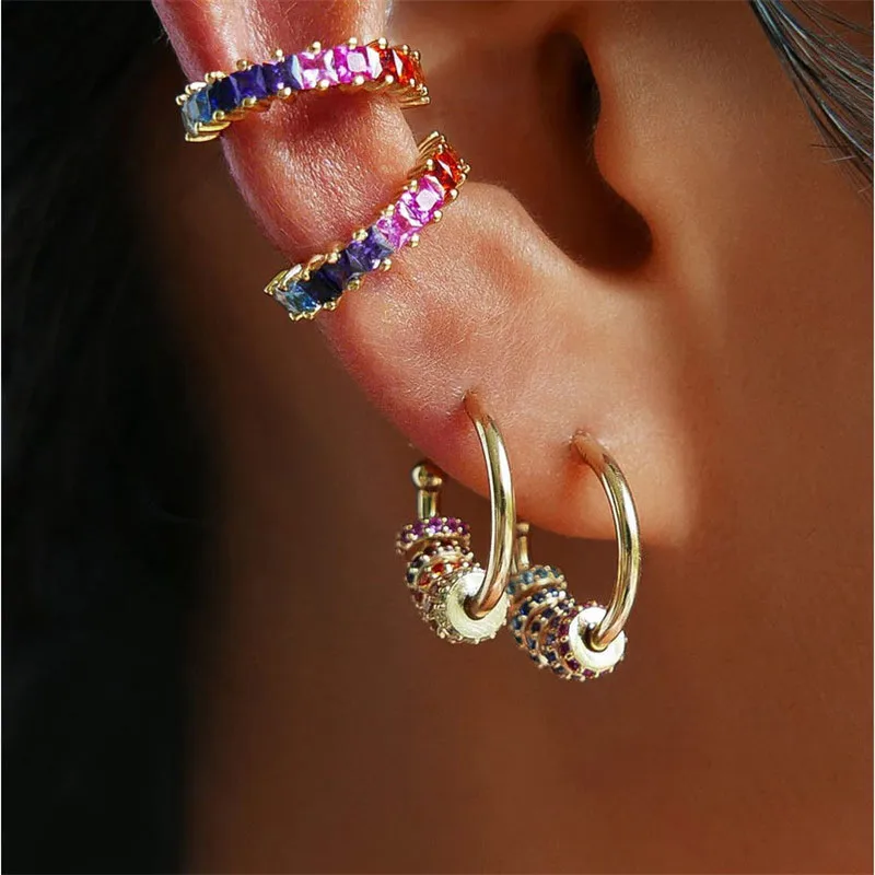 Lost Lady New Fashion Crystal Hoop Earrings For Women Novelty Small Alloy Tassel Pin Earrings Party Jewelry Accessories Gifts