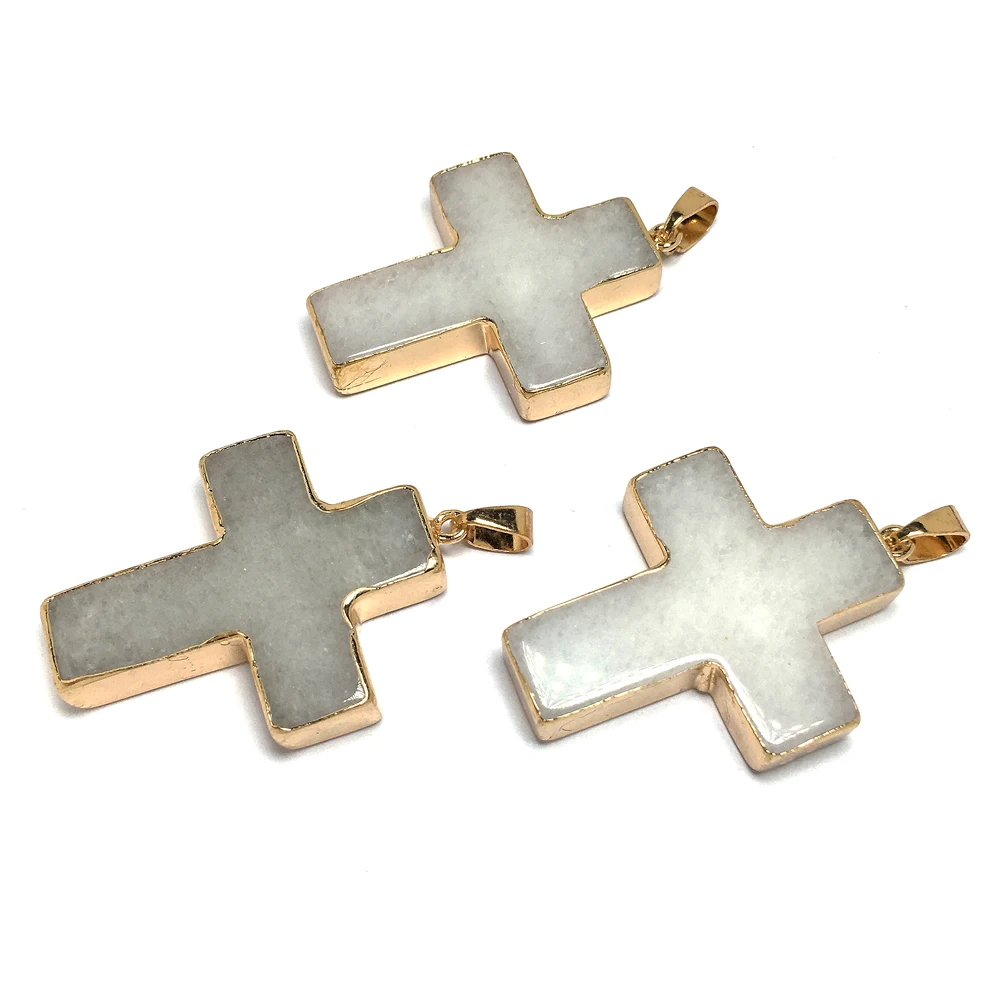 Natural Agates Pendant Quartz Cross Pendants Charms for Necklace Making DIY Accessories Jewelry Findings Wholesale