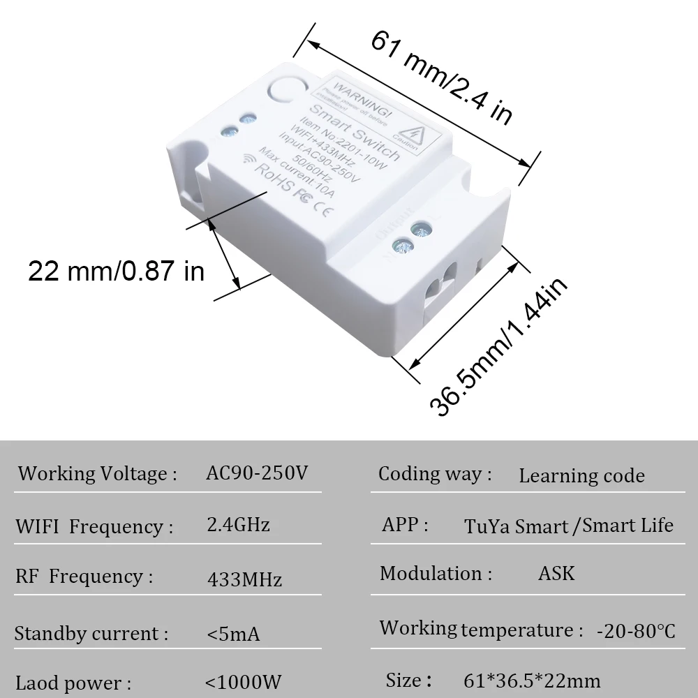 Tuya Wifi Switch Smart Home Push Button Switch Wall Wireless Remote RF Relay Receiver AC110V 220V Work with Alexa google home