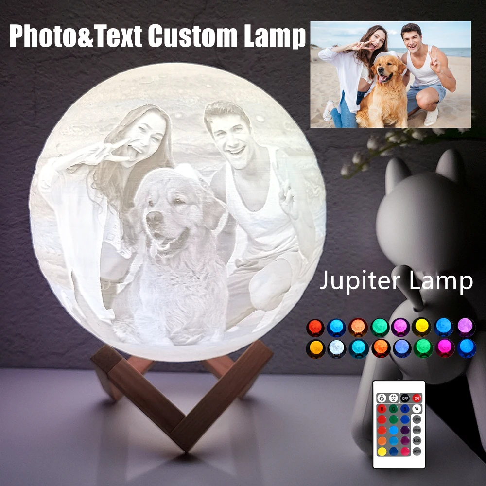 Customized Photo Jupiter Lamp Personalized Kids Wife's Gifts Night Light USB Charging Touch/ Tap/ Remote Control Home Decor