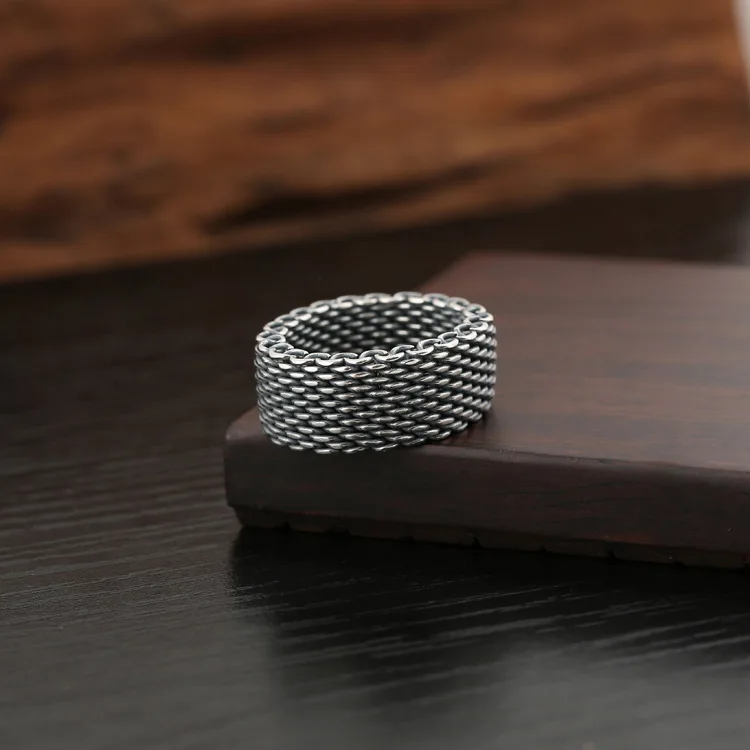 s925 sterling silver jewelry retro classic silver wire braided ring do old dyed black soft girl soft ring