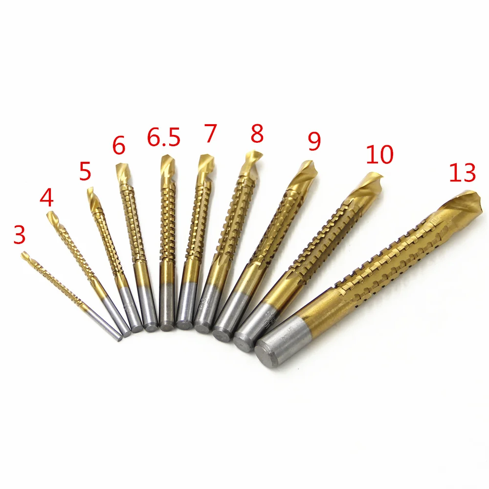 Brocas revestidas de titânio hss, brocas elétricas com 10 peças para cortadores de moagem de metal para madeira, 3/4/5/6/6, 5/8mm