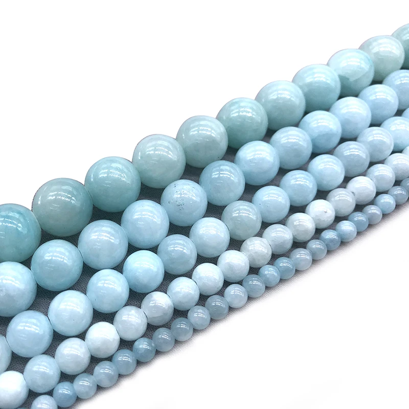 Natural Stone Light Blue Jades Loose Round Beads  15